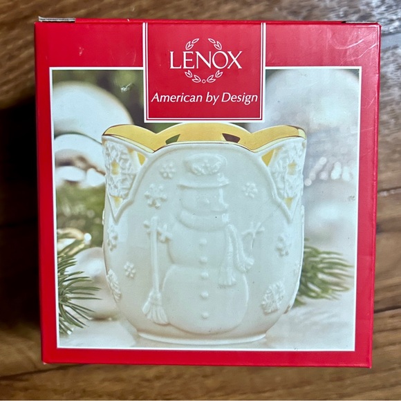 Lenox~ White/Gold • Merry Lights Snowman Votive Tea Light Ceramic Candle • New - Picture 10 of 12